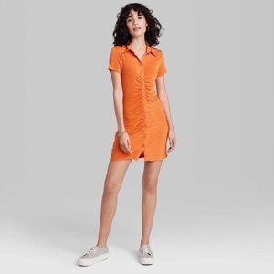 Wild Fable Orange Collared Ruched Button Down Mini Dress - Size M